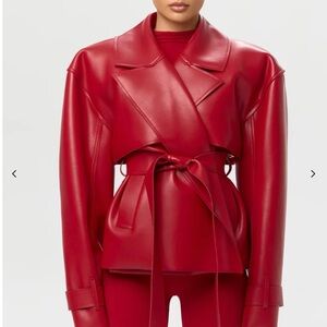 naked wardrobe Red Faux Leather Wrap Trench Coat